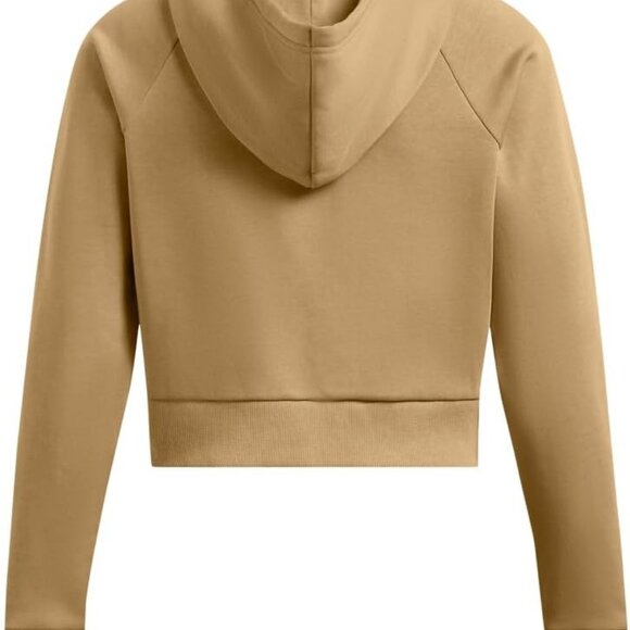 Under Armour Women's Rival Fleece Cropped Full Zip Camel/White Size XL - Picture 3 of 5